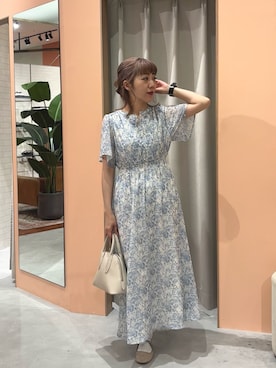 「natural couture（ナチュラルクチュール）のピンタックフレア袖ワンピース（ワンピース、その他）」を使った、あゆこさん（レディース・158cm）の春コーディネート