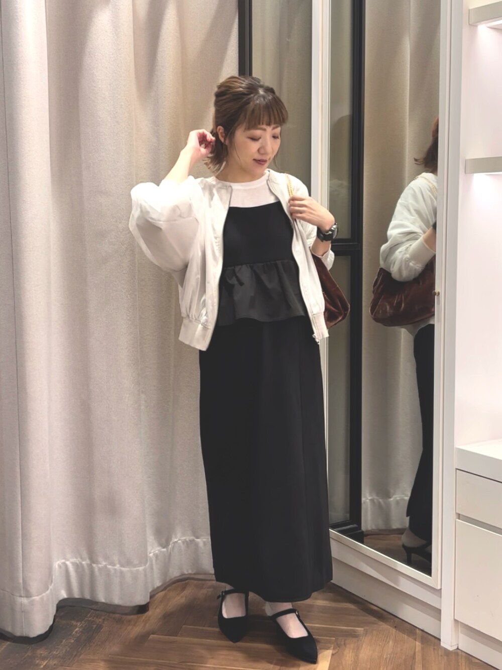 2ピース風☆ワンピース キャミ ペプラム シアー 異素材 ロング 2ピース風☆ワンピース キャミ ペプラム シアー 異素材 ロング