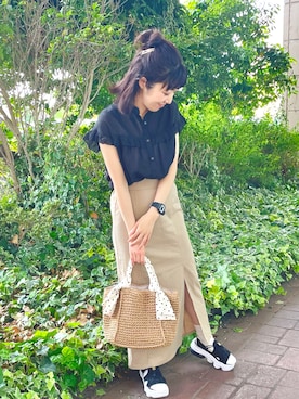 「natural couture（ナチュラルクチュール）のアイテム（シャツ/ブラウス）」を使った、あゆこさん（レディース・158cm）の春コーディネート