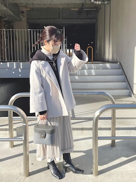 「natural couture（ナチュラルクチュール）のアイテム（ノーカラーコート）」を使った、あゆこさん（レディース・158cm）の冬コーディネート
