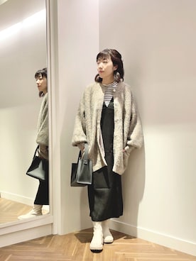 「natural couture（ナチュラルクチュール）のアイテム（ノーカラーコート）」を使った、あゆこさん（レディース・158cm）の秋コーディネート