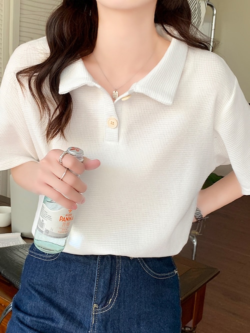 PEARLY GATESMSY布帛風ミニワッフルポロシャツサイズ5 ワッフルメッシュ 半袖ポロシャツ(半袖シャツ・ポロシャツ