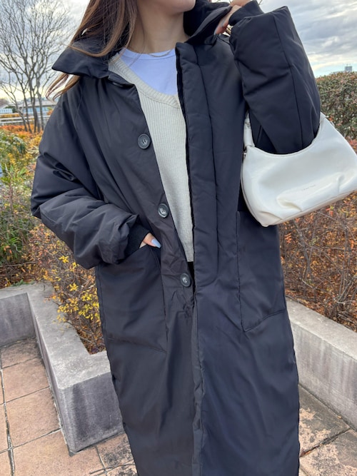 Y2K オーバーサイズ ステンカラー ダウンコート スタンドカラー ミリタリー オーバーサイズ スタンドカラー ダウン ブラック ロング コート Y2K テック