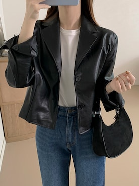 「アイテム（その他アウター、ブラック系）」を使った、douladoulaさん（レディース・158cm）の秋コーディネート