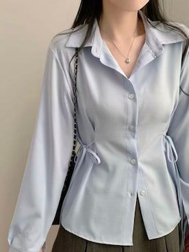 「Girly Doll（ガーリードール）のサイドリボンシャツ（シャツ/ブラウス、ブルー系）」を使った、douladoulaさん（レディース・162cm）の春コーディネート