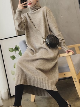 「Girly Doll（ガーリードール）のタートルニットワンピース（ワンピース）」を使った、douladoulaさん（レディース・158cm）の秋コーディネート