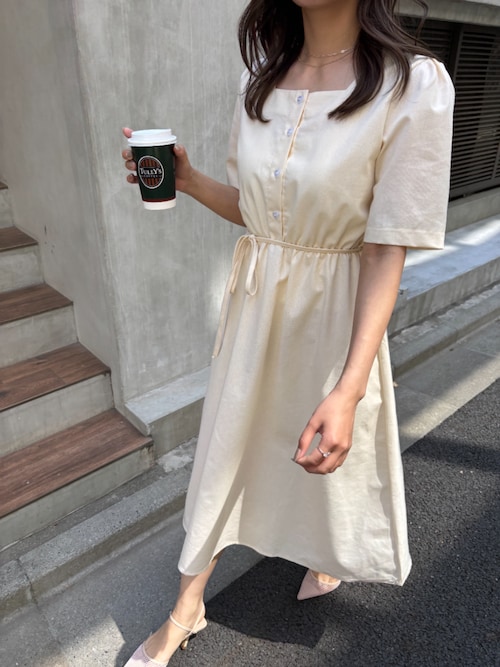 セール】スクエアネックウエストマークワンピース（ワンピース