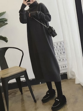 「Girly Doll（ガーリードール）のタートルニットワンピース（ワンピース）」を使った、douladoulaさん（レディース・158cm）の冬コーディネート