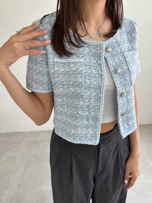 シーマリー♡半袖ツイードジャケット★ フリンジサマーツイード半袖ジャケット [C7627] - レディース