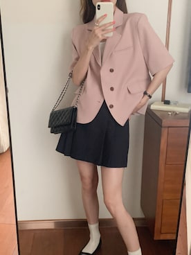 「アイテム（その他アウター、ピンク系）」を使った、douladoulaさん（レディース・158cm）の夏コーディネート