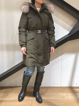 「MONCLER（モンクレール）のアイテム（ダウンジャケット/コート）」を使った、funayamaさん（レディース・163cm）の秋コーディネート