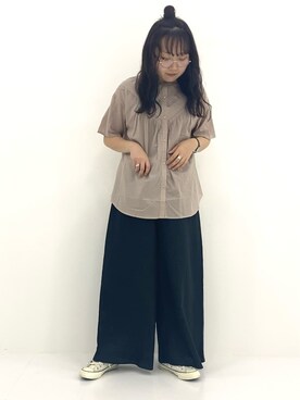 「Mac-House（マックハウス）のアイテム（パンツ）」を使った、まゆげさん（レディース・157cm）の夏コーディネート