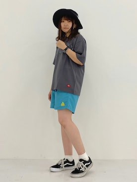 「GERRY（ジェリー）のアイテム（帽子）」を使った、まゆげさん（レディース・157cm）の夏コーディネート