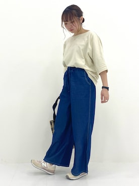 「Mac-House（マックハウス）のアイテム（パンツ）」を使った、まゆげさん（レディース・157cm）の夏コーディネート