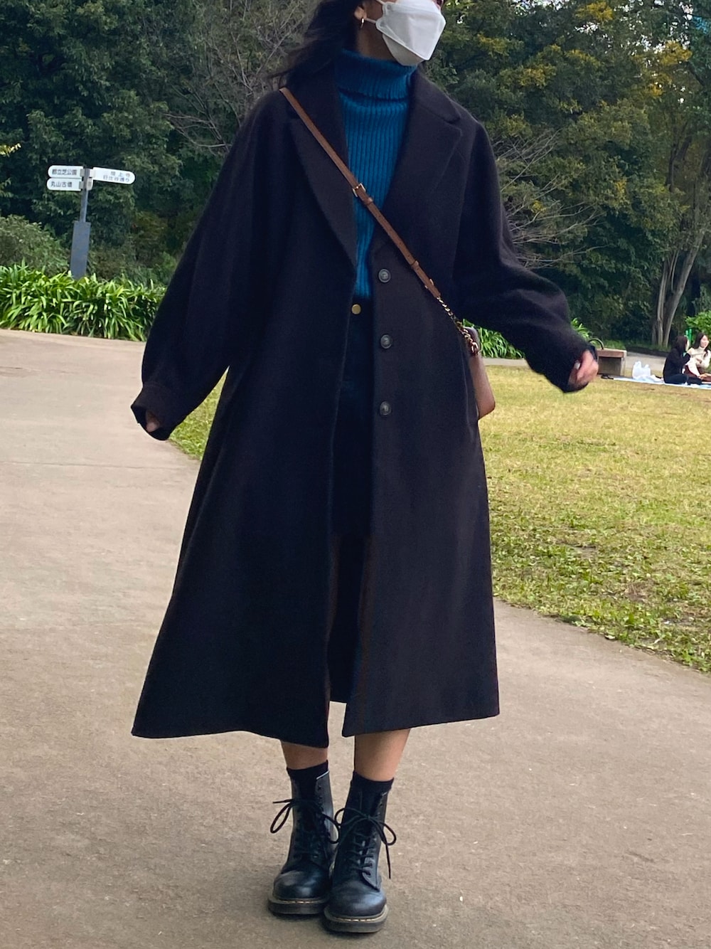 「休日コーデ、冬コーデ、ニット/セーター」｜「select MOCAの2021 AW タートルネックリブニット（ニット/セーター、ブルー系）」を使った、まりんさん（レディース・163cm）の秋コーディネートの1枚目の写真