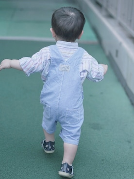 「PETIT BATEAU（プチバトー）のアイテム（オールインワン・サロペット）」を使った、haruさん（キッズ・80cm）の秋コーディネート