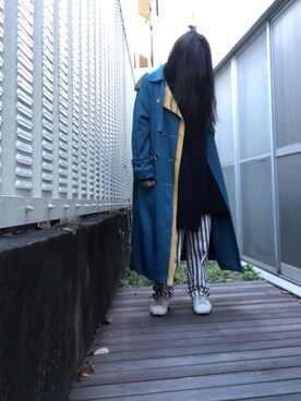 「古着」｜「アイテム（ポンチョ）」を使った、kana9さん（レディース・157cm）の冬コーディネート