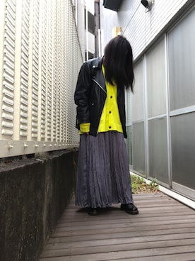 「カーディガンコーデ」｜「アイテム（ライダースジャケット）」を使った、kana9さん（レディース・157cm）の春コーディネート