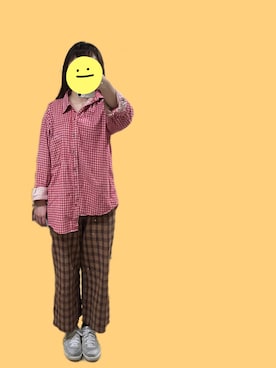 「チェック柄に恋してる」｜「アイテム（チノパンツ）」を使った、セン🇹🇼さん（レディース・154cm）の春コーディネート