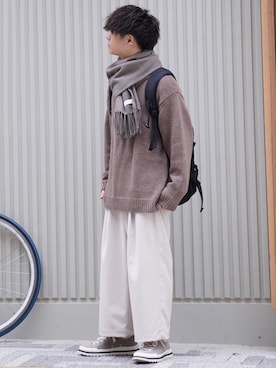 「アイテム（ニット/セーター、ブラウン系）」を使った、ゆーすけさん（メンズ・165cm）の秋コーディネート