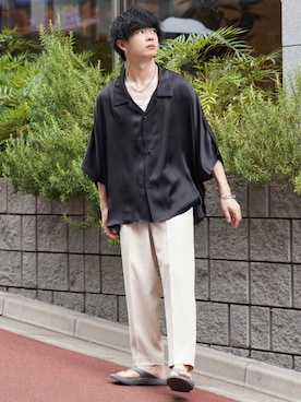 「ADAMASTE（アダマスト）のアイテム（スラックス）」を使った、ゆーすけさん（メンズ・165cm）の夏コーディネート