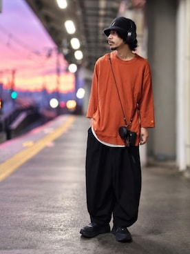 「KANGOL（カンゴール）のKANGOL FURGORA CASUAL（ハット、ブラック系）」を使った、OGAさん（メンズ・169cm）の秋コーディネート