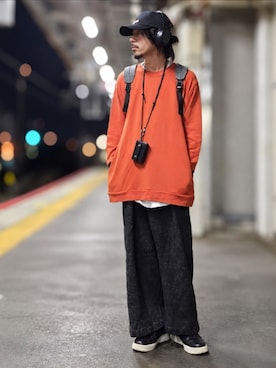 カットソーのサルエルパンツ♡ Tシャツ/カットソーを使った「サルエルパンツ」の人気ファッション