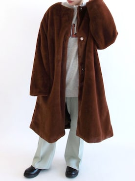 「ehka sopo（エヘカソポ）のアイテム（ノーカラーコート）」を使った、.*miho*.さん（レディース・152cm）の冬コーディネート