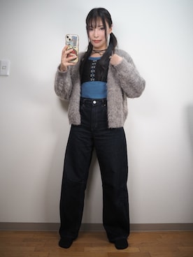 「アイテム（チューブトップ）」を使った、和瀬凛さん（レディース・157cm）の冬コーディネート