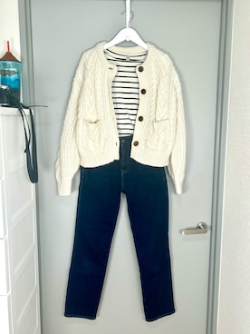 「UNIQLO（ユニクロ）のボーダーボートネックT（長袖）（Tシャツ/カットソー、ホワイト系）」を使った、和瀬凛さん（レディース・157cm）の夏コーディネート