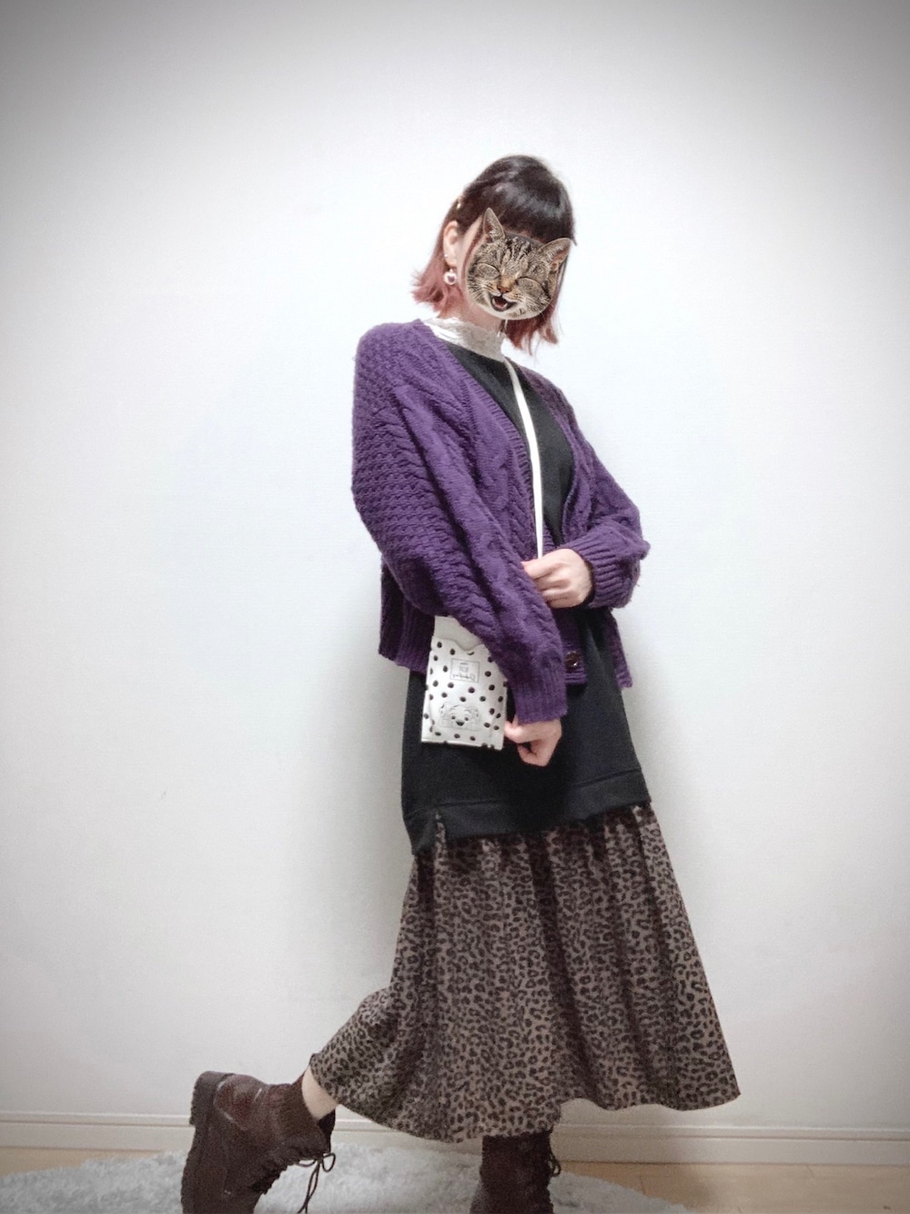 「カーディガン、しまむら、レイヤード風、ドッキングワンピ、レオパードスカート、101匹わんちゃん、ニットブーツ、しまむら×プチプラのあや、dearful、マルチショルダー」｜「dear.fulのアイテム（ワンピース/ドレス、その他）」を使った、Yukko.☃︎さん（レディース・160cm）の冬コーディネートの1枚目の写真