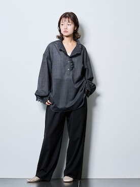 「CITYSHOP（シティーショップ）のSLACKS パンツ（スラックス、ブラック系）」を使った、KAMEYAMAさん（レディース・168cm）の夏コーディネート