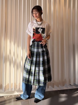 「Lee（リー）のLEE 別注 PAINTER PANTS：デニムパンツ（デニムパンツ、ブルー系）」を使った、KAMEYAMAさん（レディース・168cm）の夏コーディネート