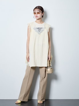「CITYSHOP（シティーショップ）のLACE TANK ブラウス（シャツ/ブラウス、ホワイト系）」を使った、KAMEYAMAさん（レディース・168cm）の夏コーディネート