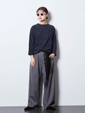 「CITYSHOP（シティーショップ）のSLACKS パンツ（スラックス、グレー系）」を使った、KAMEYAMAさん（レディース・168cm）の夏コーディネート