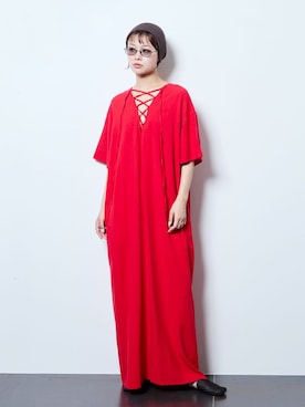 「CITYSHOP（シティーショップ）のLACE UP DRESS：ワンピース（ワンピース、レッド系）」を使った、KAMEYAMAさん（レディース・168cm）の夏コーディネート