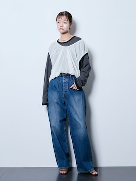「Lee（リー）のLEE 別注 PAINTER PANTS：デニムパンツ（デニムパンツ、ブルー系）」を使った、KAMEYAMAさん（レディース・168cm）の夏コーディネート
