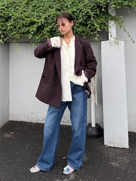 「CITYSHOP（シティーショップ）のDOUBLE OVER ジャケット（その他アウター、ブラウン系）」を使った、KAMEYAMAさん（レディース・168cm）の夏コーディネート