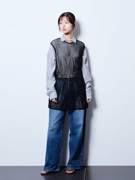 「Lee（リー）のLEE 別注 PAINTER PANTS：デニムパンツ（デニムパンツ、ブルー系）」を使った、KAMEYAMAさん（レディース・168cm）の夏コーディネート