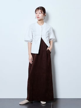 「CITYSHOP（シティーショップ）のFAUX SUEDE I-LINE DRESS：ワンピース（ワンピース、ブラウン系）」を使った、KAMEYAMAさん（レディース・168cm）の夏コーディネート