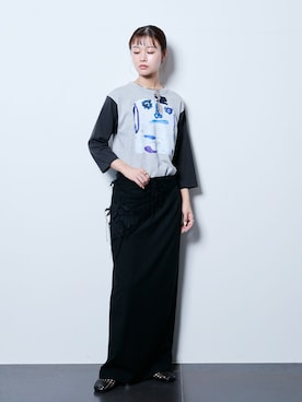 「CITYSHOP（シティーショップ）のCRYSTAL DOT LONG スカート（スカート、ブラック系）」を使った、KAMEYAMAさん（レディース・168cm）の夏コーディネート