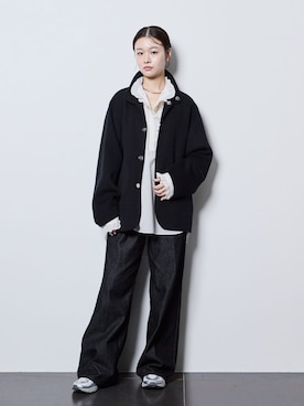 「CITYSHOP（シティーショップ）のFINE REVER SHORT コート（その他アウター、ブラック系）」を使った、KAMEYAMAさん（レディース・168cm）の秋コーディネート