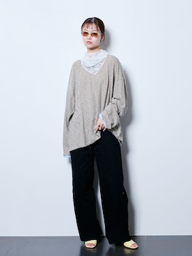 「CITYSHOP（シティーショップ）のKNEE PATCH パンツ（その他パンツ、ブラック系）」を使った、KAMEYAMAさん（レディース・168cm）の夏コーディネート