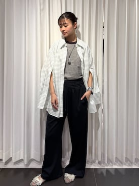 「CITYSHOP（シティーショップ）のDOUBLE WAIST JERSEY パンツ（その他パンツ、ブラック系）」を使った、KAMEYAMAさん（レディース・168cm）の春コーディネート