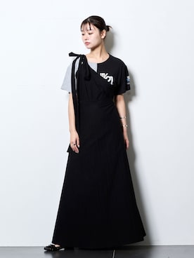「CITYSHOP（シティーショップ）の2WAY WRAP スカート（スカート、ブラック系）」を使った、KAMEYAMAさん（レディース・168cm）の春コーディネート
