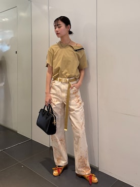 「CITYSHOP（シティーショップ）のOLD PARK 別注 ZIP SHOULDER TEE：Tシャツ（Tシャツ/カットソー、ベージュ系）」を使った、KAMEYAMAさん（レディース・168cm）の春コーディネート