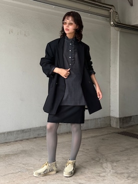 「CITYSHOP（シティーショップ）のDOUBLE OVER ジャケット（その他アウター、ブラック系）」を使った、KAMEYAMAさん（レディース・168cm）の夏コーディネート