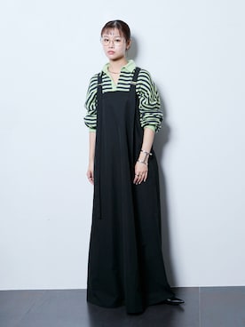 「CITYSHOP（シティーショップ）の《追加2》BELTED STRAP DRESS：ワンピース（ワンピース、ブラック系）」を使った、KAMEYAMAさん（レディース・168cm）の夏コーディネート