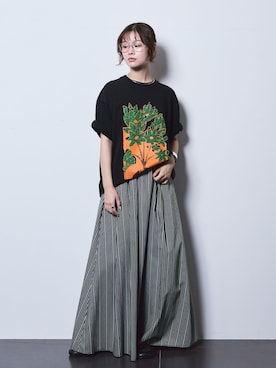 「CITYSHOP（シティーショップ）のTUCK GATHER スカート（スカート、ブラック系）」を使った、KAMEYAMAさん（レディース・168cm）の夏コーディネート