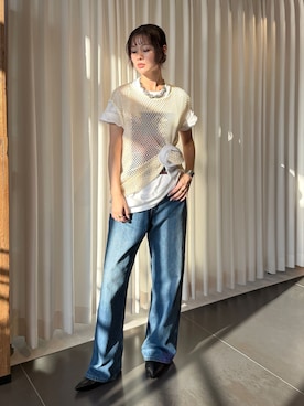 「Lee（リー）のLEE 別注 PAINTER PANTS：デニムパンツ（デニムパンツ、ブルー系）」を使った、KAMEYAMAさん（レディース・168cm）の夏コーディネート